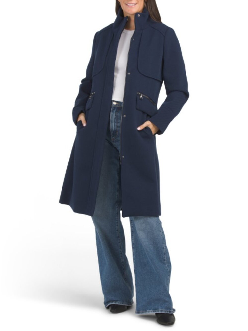 KARL LAGERFELD PARIS Front Zip Coat With Front Pockets